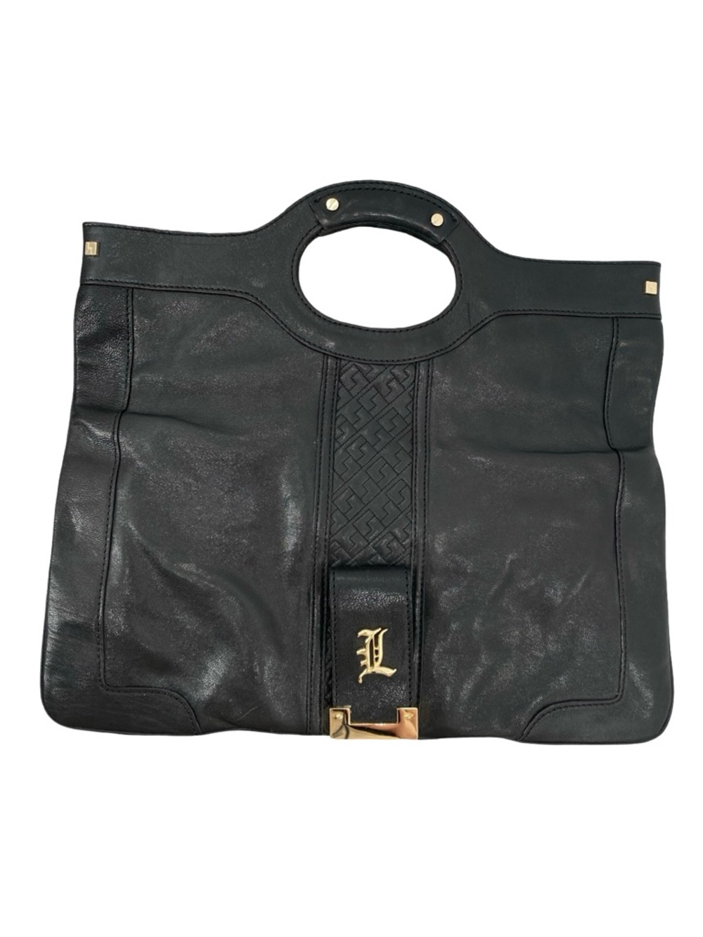 Gwen Stefani L.A.M.B Vintage Black Leather Convertible Clutch To Tote Handbag - Picture 2 of 11